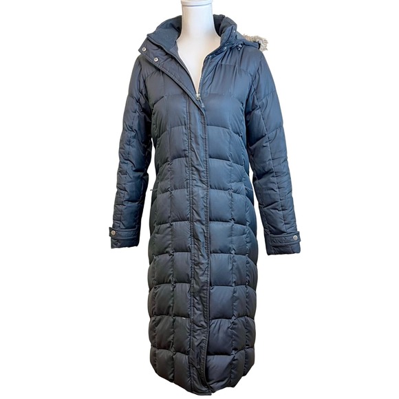 EDDIE BAUER Down Duffle Lodge Long Puffer Coat Sz. M Hooded Winter Faux Fur - Picture 7 of 14